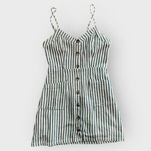 Lulus On The Pier Linen Blend Mini Dress Medium Green White Button Down Summer